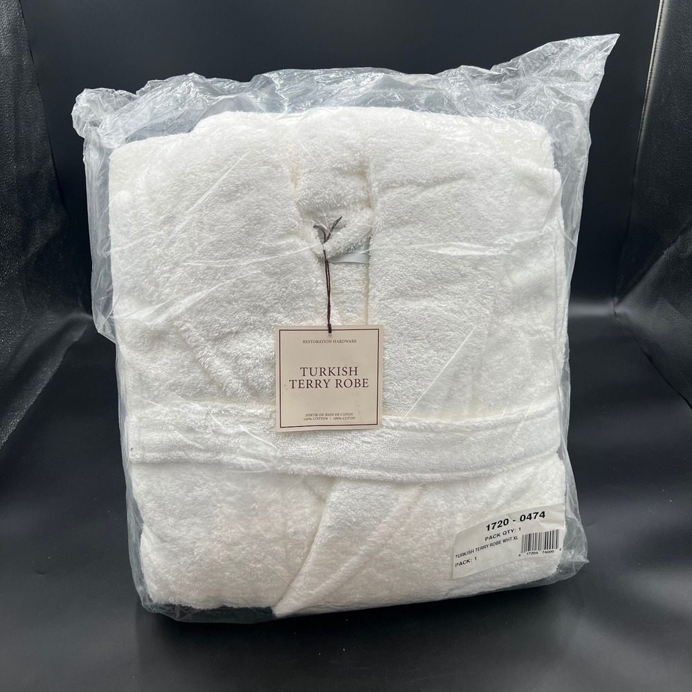 New Restoration Hardware Bathrobe Unisex XL White Turkish Cotton Terry Cloth